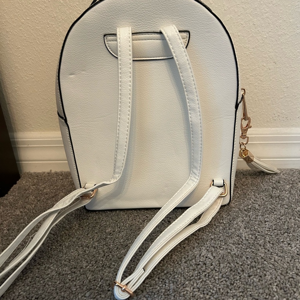 ALDO Structured Mini Backpack White Laser Cut Gold Hardware - Picture 2 of 5